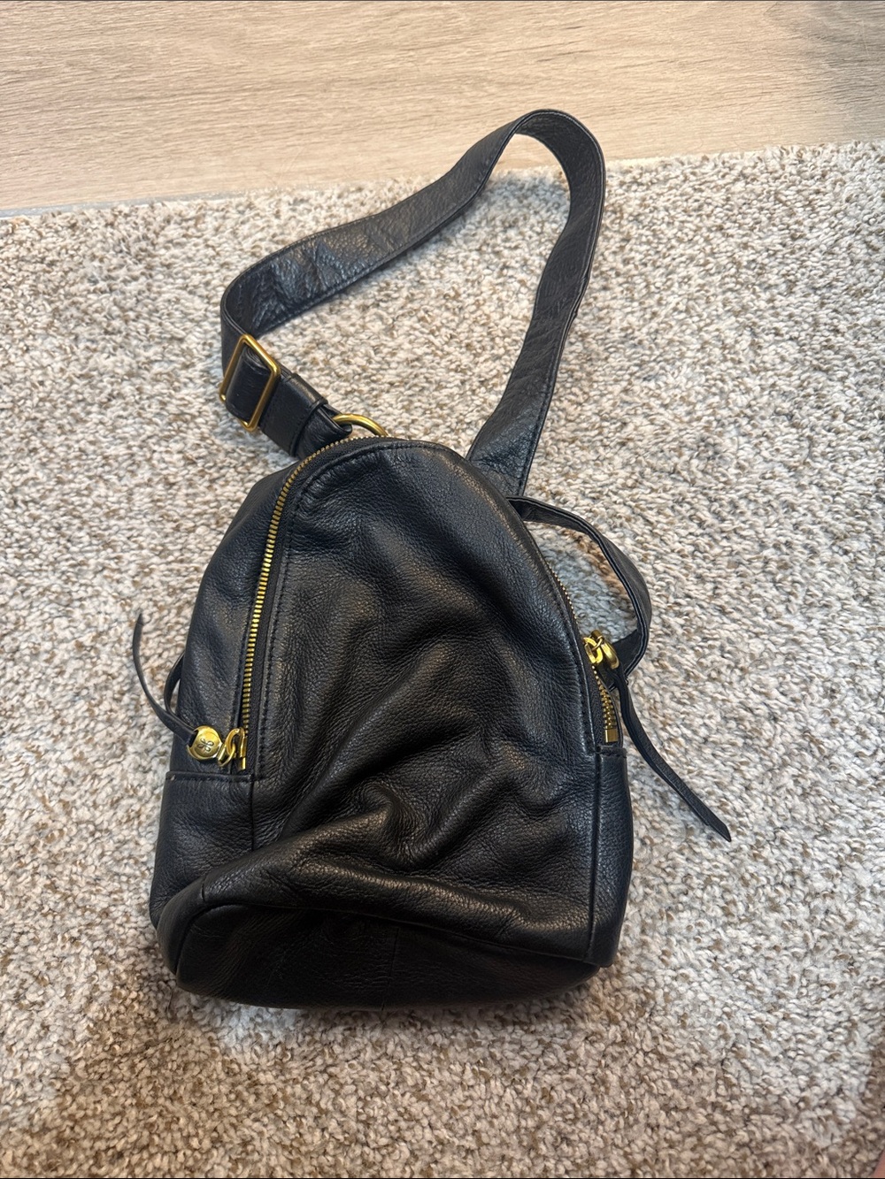 HOBO Black Leather Crossbody Sling Bag with Gold Hardware